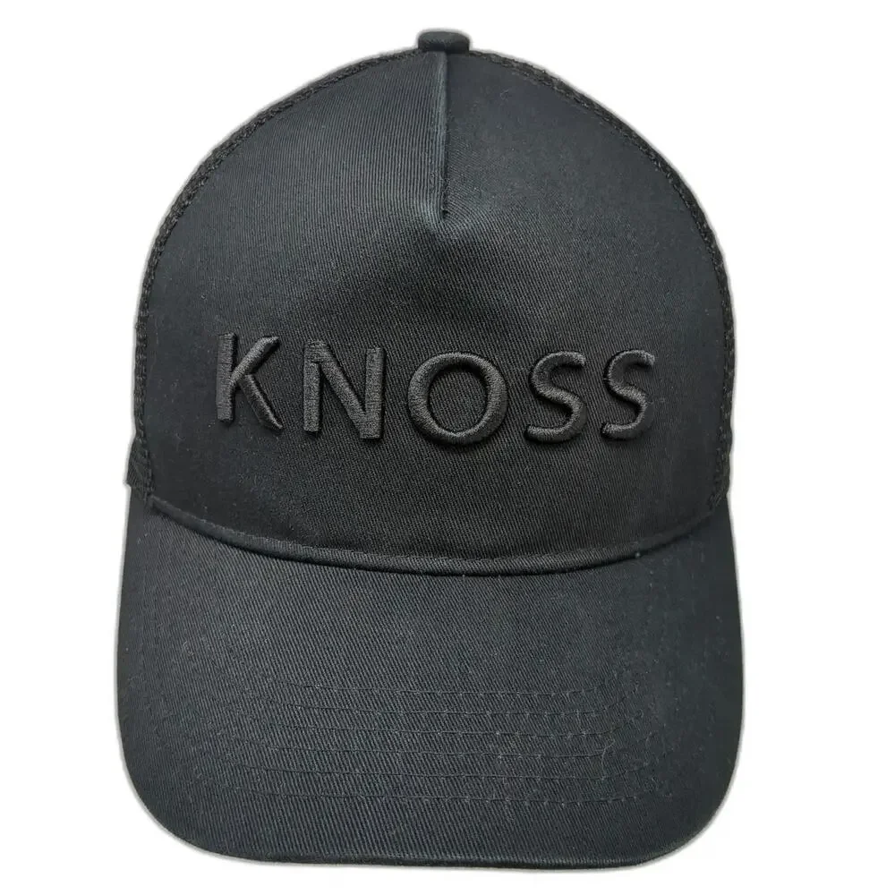Knoss Performance Trucker Hat Black One Size Snapback 3D Puff Embroidery Mesh